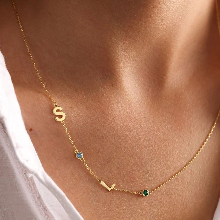 Single Letter Birthstone Necklace