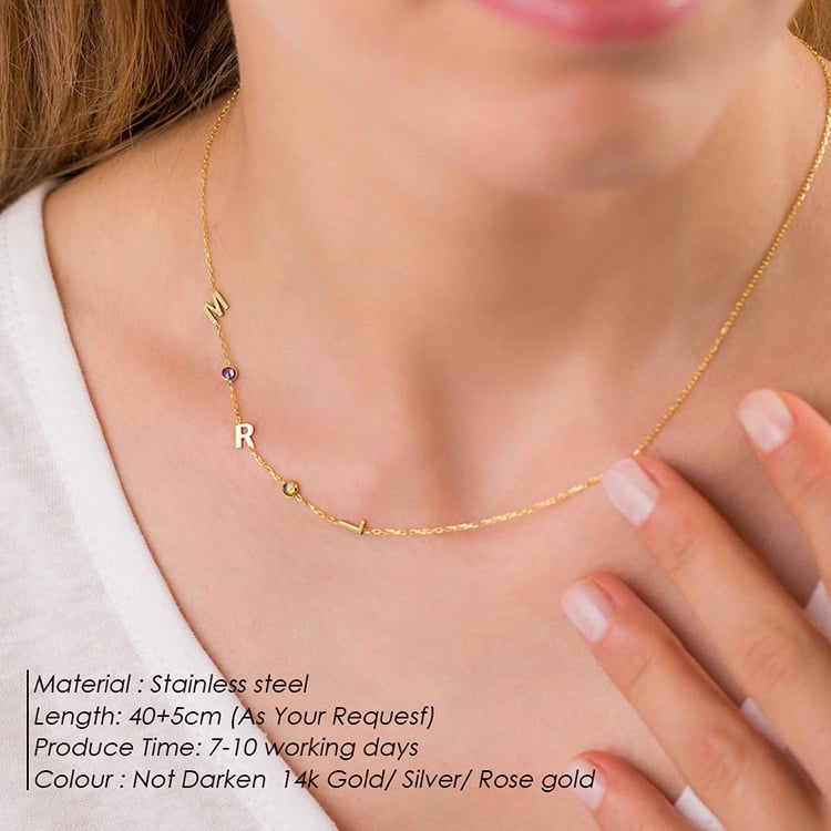 Single Letter Birthstone Necklace
