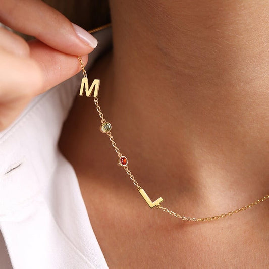Single Letter Birthstone Necklace
